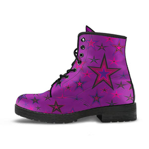 Rockstar Pinks, Purples & Black Stars on Purple Men's & Women's Vegan Leather Boots