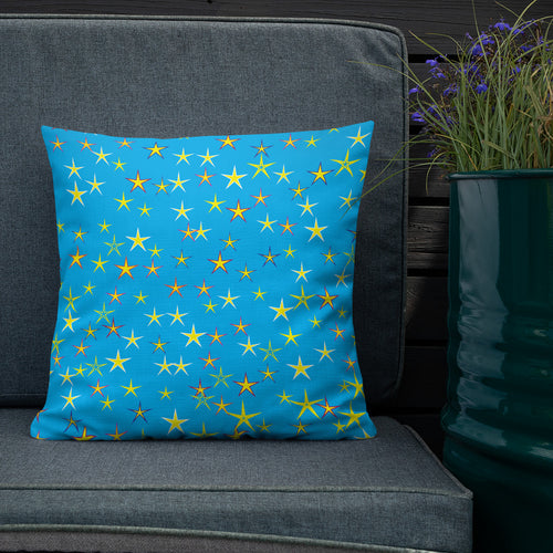 Aqua Sky Yellow Stars Premium Decorative Throw Pillow