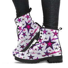 Load image into Gallery viewer, Rockstar Pinks, Purples &amp; Black Stars on White Men&#39;s &amp; Women&#39;s Vegan Leather Boots