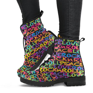 Peace, Love & Rock n Roll on Stars Men's & Women's Vegan Leather Boots