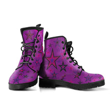 Load image into Gallery viewer, Rockstar Pinks, Purples &amp; Black Stars on Purple Men&#39;s &amp; Women&#39;s Vegan Leather Boots