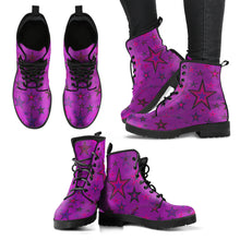 Load image into Gallery viewer, Rockstar Pinks, Purples &amp; Black Stars on Purple Men&#39;s &amp; Women&#39;s Vegan Leather Boots