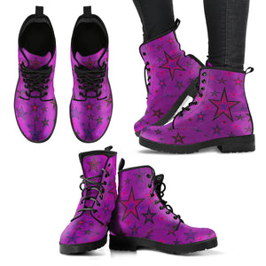 Rockstar Pinks, Purples & Black Stars on Purple Men's & Women's Vegan Leather Boots