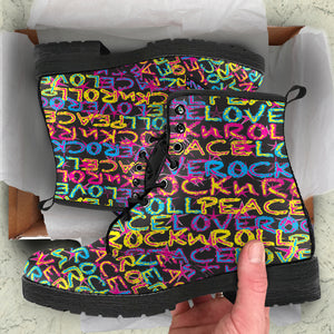 Peace, Love & Rock n Roll on Stars Men's & Women's Vegan Leather Boots