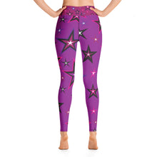 Load image into Gallery viewer, Rockstar Pinks, Purples, Black & White Stars on Purple Women's Yoga Leggings