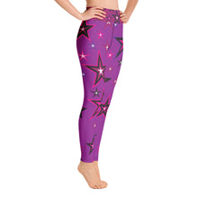 Load image into Gallery viewer, Rockstar Pinks, Purples, Black & White Stars on Purple Women's Yoga Leggings