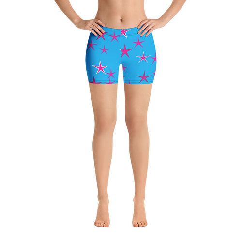 Aqua Sky Pink Stars Women's Aerobic Biker Shorts