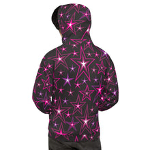 Load image into Gallery viewer, Rockstar Pinks, Purples, Black & White Stars on Black Unisex Hoodie