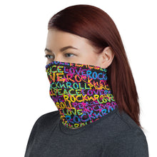 Load image into Gallery viewer, Peace, Love & Rock n Roll on Stars Unisex Neck Gaiter Face Mask
