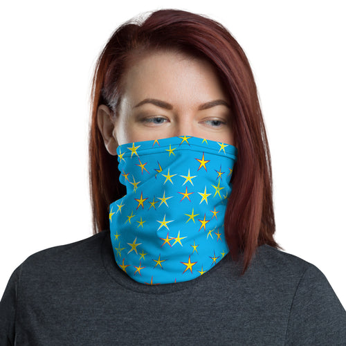 Aqua Sky Yellow Stars Unisex Neck Gaiter Face Mask