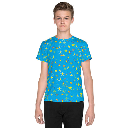 Aqua Sky Yellow Stars Kid's/Youth T-Shirt