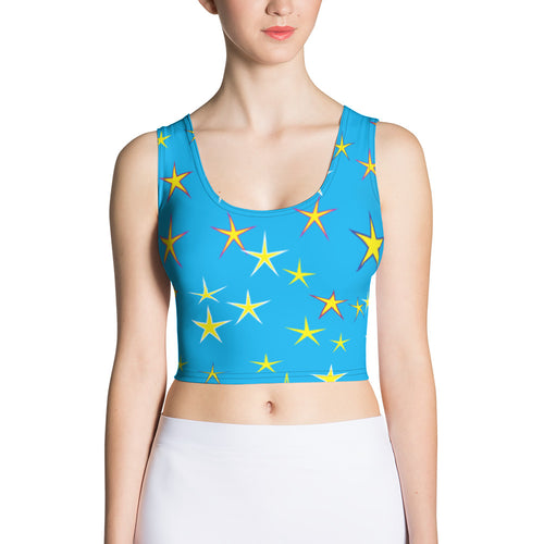 Aqua Sky Yellow Stars Women's Yoga Crop Top