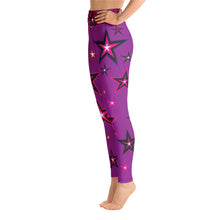 Load image into Gallery viewer, Rockstar Pinks, Purples, Black & White Stars on Purple Women's Yoga Leggings