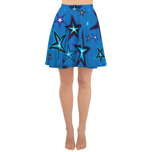 High Vibe Sky Blues, Black & White Stars on Dusty Blue Women's Skater Skirt