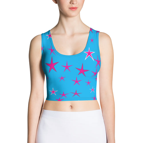 Aqua Sky Pink Stars Women's Yoga Crop Top