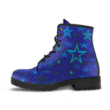 Load image into Gallery viewer, High Vibe Sky Blues &amp; Black Stars on Dark Blue Men&#39;s &amp; Women&#39;s Vegan Leather Boots