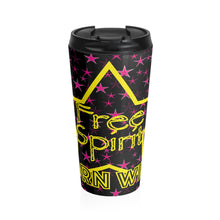 Load image into Gallery viewer, Pink Starlight w Yellow Free Spirit Born Wild Stainless Steel Travel Mug