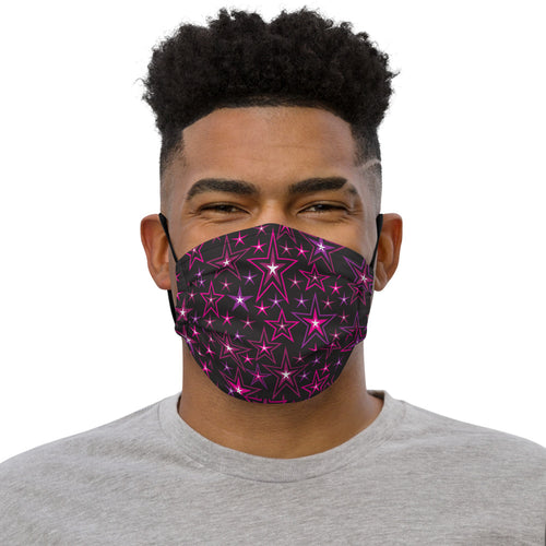 Rockstar Pinks, Purples, Black & White Stars on Black Premium Unisex Face Mask