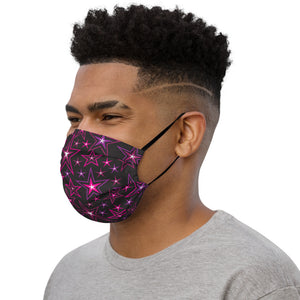 Rockstar Pinks, Purples, Black & White Stars on Black Premium Unisex Face Mask