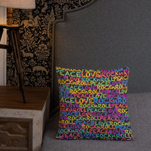 Load image into Gallery viewer, Peace, Love &amp; Rock n Roll on Stars Premium Decorative Throw Pillow