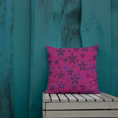 Rockstar Pinks, Purples & Black Stars on Deep Rose Premium Decorative Throw Pillow