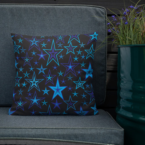 High Vibe Sky Blues & Black Stars on Black Premium Decorative Throw Pillow