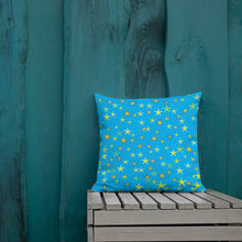 Load image into Gallery viewer, Aqua Sky Yellow Stars Premium Decorative Throw Pillow