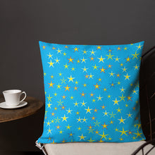 Load image into Gallery viewer, Aqua Sky Yellow Stars Premium Decorative Throw Pillow