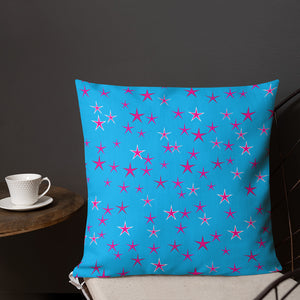 Aqua Sky Pink Stars Premium Decorative Throw Pillow