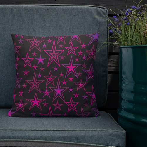 Rockstar Pinks, Purples & Black Stars on Black Premium Decorative Throw Pillow