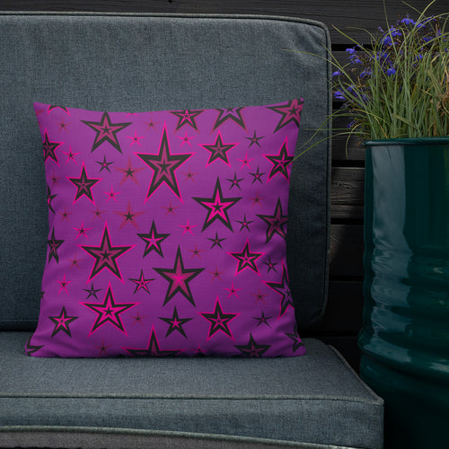 Rockstar Pinks, Purples & Black Stars on Purple Premium Decorative Throw Pillow