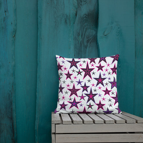 Rockstar Pinks, Purples & Black Stars on White Premium Decorative Throw Pillow