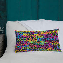 Load image into Gallery viewer, Peace, Love &amp; Rock n Roll on Stars Premium Decorative Throw Pillow