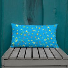 Load image into Gallery viewer, Aqua Sky Yellow Stars Premium Decorative Throw Pillow