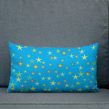 Load image into Gallery viewer, Aqua Sky Yellow Stars Premium Decorative Throw Pillow