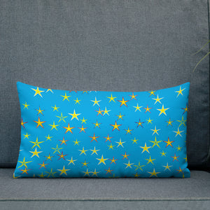 Aqua Sky Yellow Stars Premium Decorative Throw Pillow