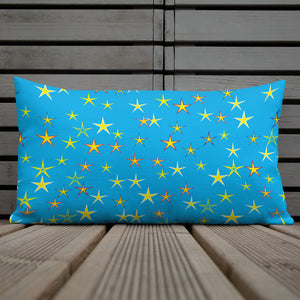 Aqua Sky Yellow Stars Premium Decorative Throw Pillow