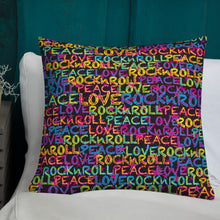 Load image into Gallery viewer, Peace, Love &amp; Rock n Roll on Stars Premium Decorative Throw Pillow