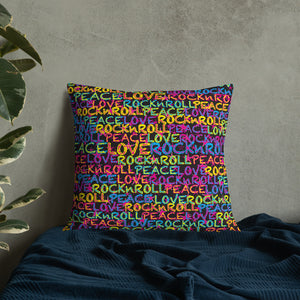 Peace, Love & Rock n Roll on Stars Premium Decorative Throw Pillow