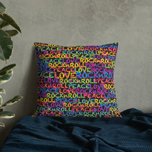 Load image into Gallery viewer, Peace, Love &amp; Rock n Roll on Stars Premium Decorative Throw Pillow