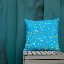 Load image into Gallery viewer, Aqua Sky Yellow Stars Premium Decorative Throw Pillow