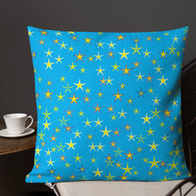 Load image into Gallery viewer, Aqua Sky Yellow Stars Premium Decorative Throw Pillow