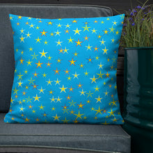 Load image into Gallery viewer, Aqua Sky Yellow Stars Premium Decorative Throw Pillow