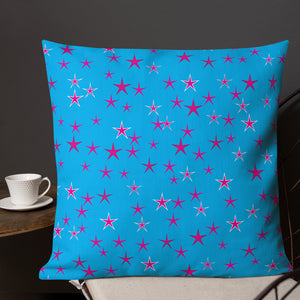 Aqua Sky Pink Stars Premium Decorative Throw Pillow