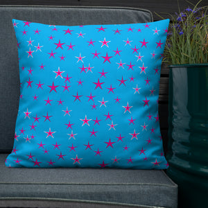 Aqua Sky Pink Stars Premium Decorative Throw Pillow