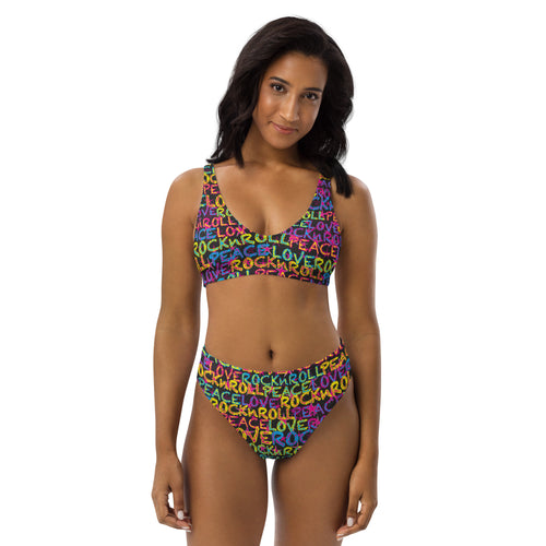 Peace, Love and Rock n Roll on Stars Recycled High-Waisted Bikini