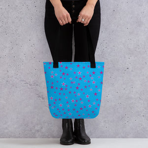 Aqua Sky Pink Stars Tote Bag