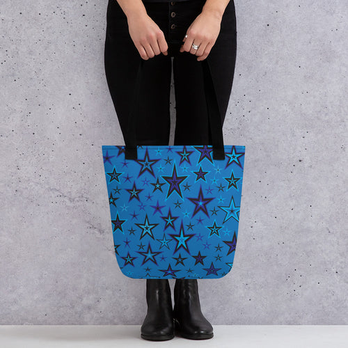 High Vibe Sky Blues & Black Stars on Dusty Blue Tote Bag