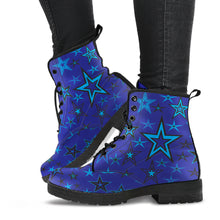 Load image into Gallery viewer, High Vibe Sky Blues &amp; Black Stars on Dark Blue Men&#39;s &amp; Women&#39;s Vegan Leather Boots