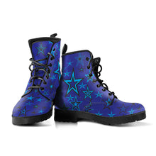 Load image into Gallery viewer, High Vibe Sky Blues &amp; Black Stars on Dark Blue Men&#39;s &amp; Women&#39;s Vegan Leather Boots